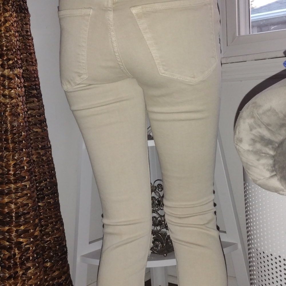 Free people khaki tan light stretchy jeans distressed holes w 25r - Picture 4 of 6